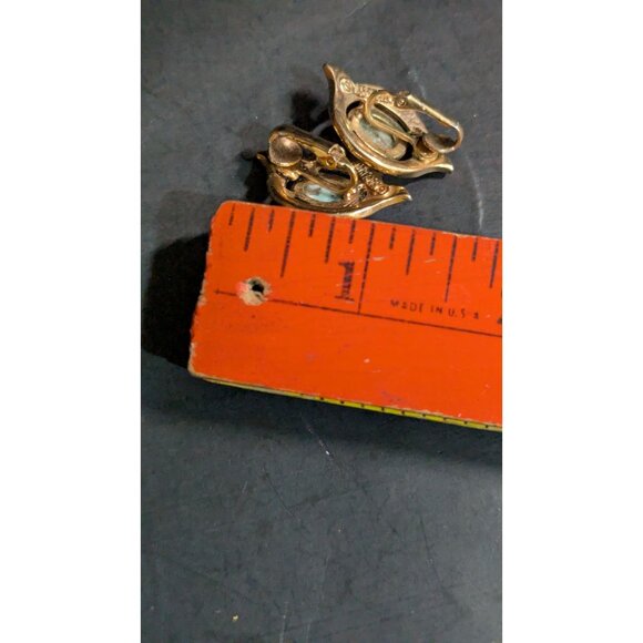 Sarah Coventry Vintage Clip-On Earrings Turquoise Faux Stone & Rhinestones Gold- - Picture 7 of 8